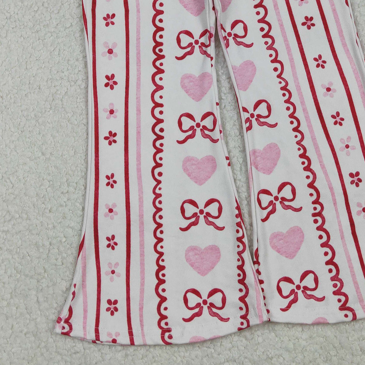 10.29 RTS NO MOQ （In stock）P0894 Baby Girls Bows Hearts Flowers Stripe Valentine Flare Pants Bottom