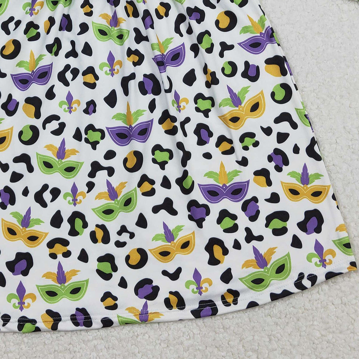 12.27 RTS NO MOQ （In stock）GLD1319 Baby Girls Winter Dress Baby Girls Purple Green Yellow Leopard Masks Mardigras Knee Length Dress
