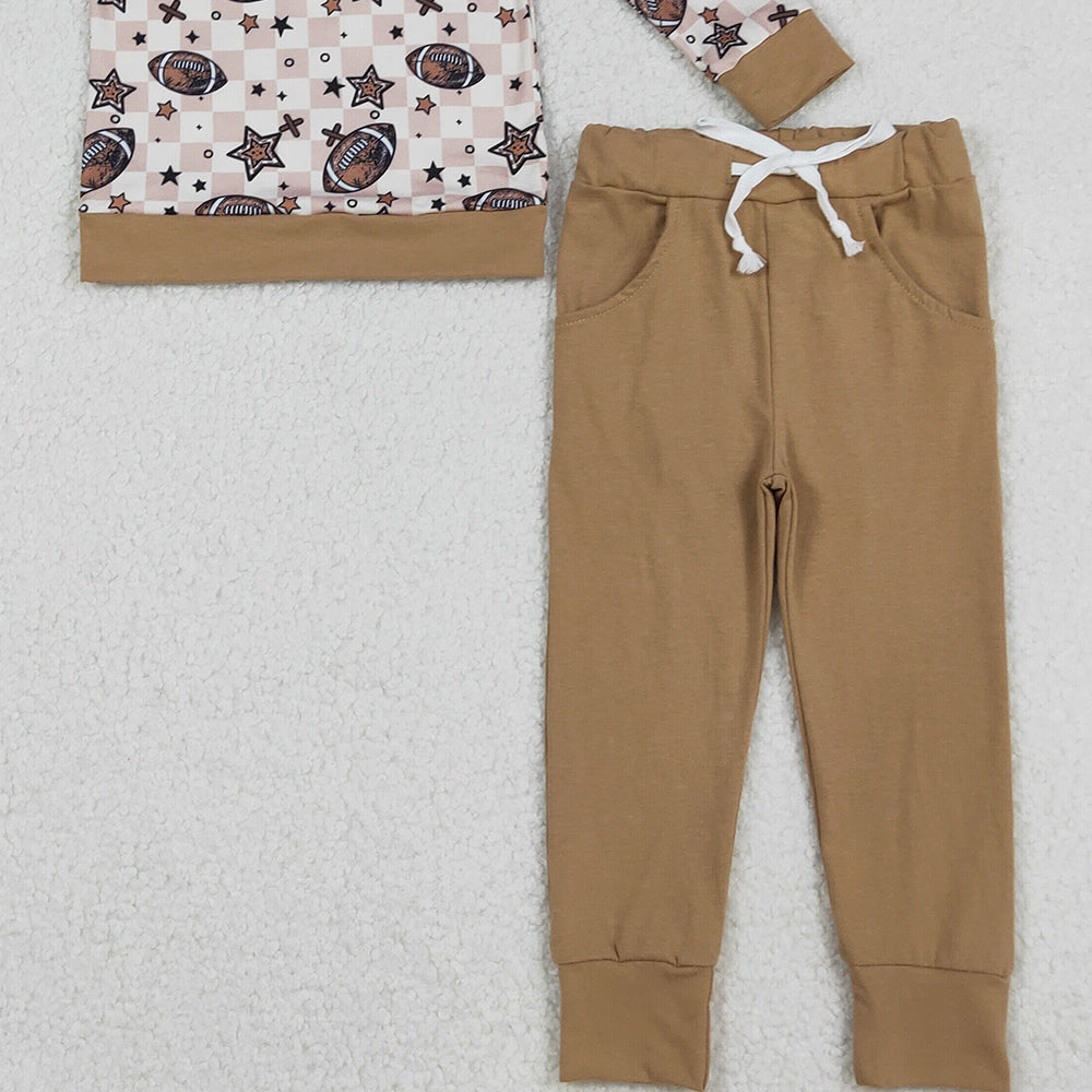 RTS NO MOQ （In stock）BLP1217 Baby Boys Winter Outfits Footballs Stars Zipper Pullovers Pocket Pants Team Sets