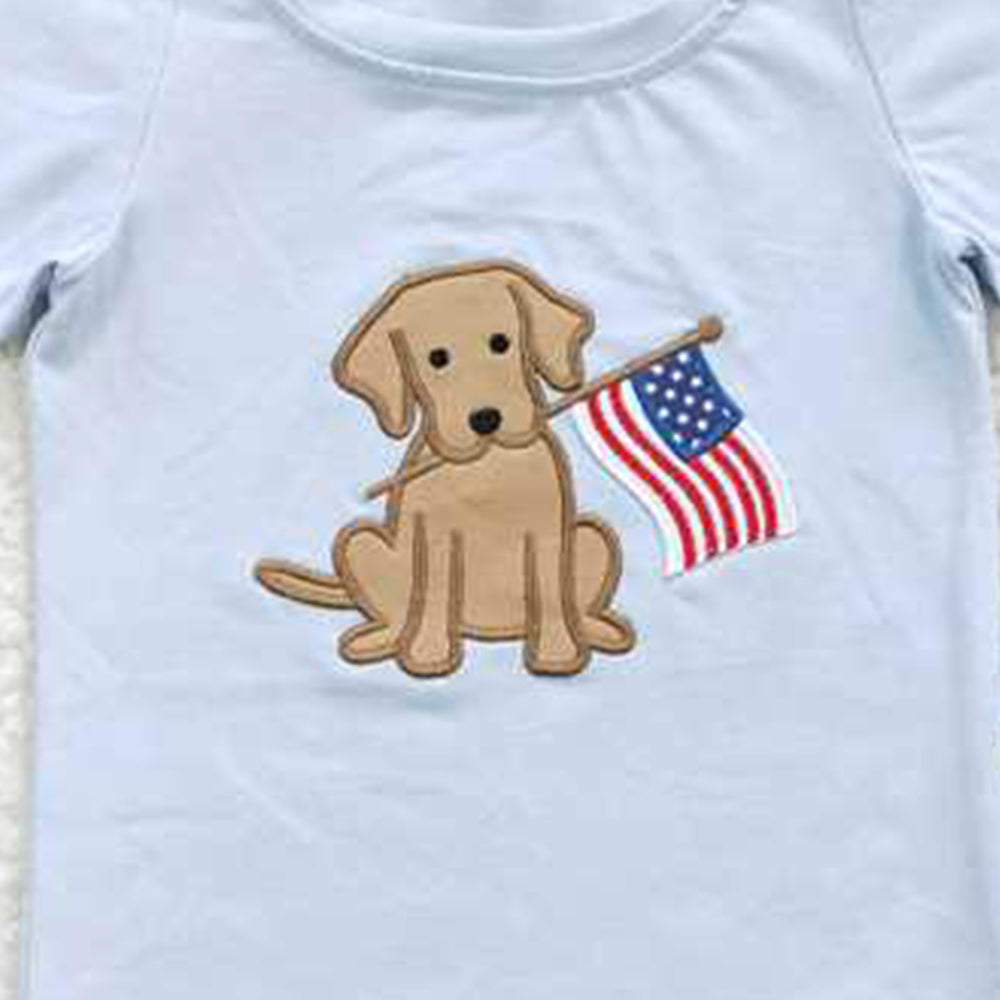 BSSO0227Boy's 4th of July Outfit Dog Flag Embroidery Shirt with Stars Shorts Patriotic US Independence Day Children's Clothing