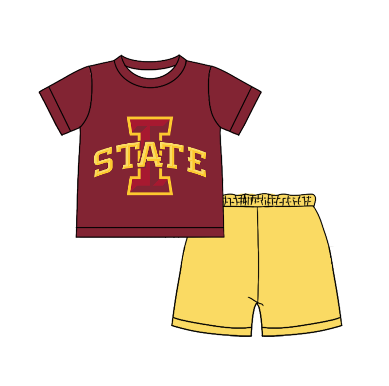 CUSTOM MOQ 5 Cute Comfortable Clothing For Boys Baby Boys Summer Red Yellow Top Shorts Clothes Sets