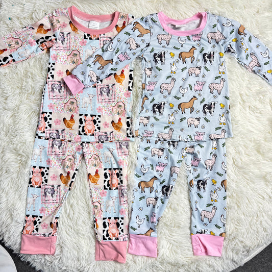 12.15 RST Sibling Baby Girls Cows Chicks Top Pants Farm Pajamas Sets