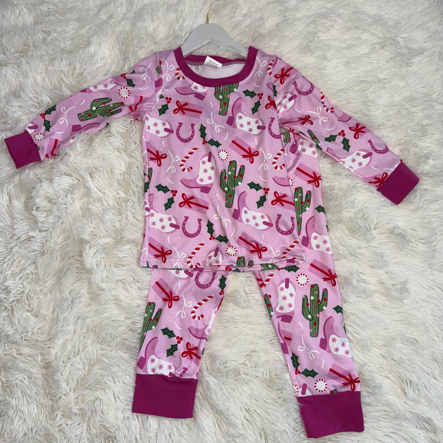 11.20 RST GLP1783 Baby Girls Christmas Western Boots Cactus Pajamas Clothes Sets