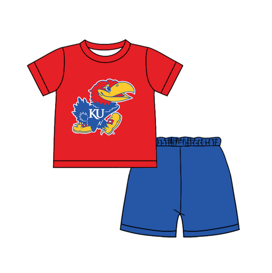 CUSTOM MOQ 5 Cute Comfortable Clothing For Boys Baby Boys Summer Red Blue Top Shorts Clothes Sets