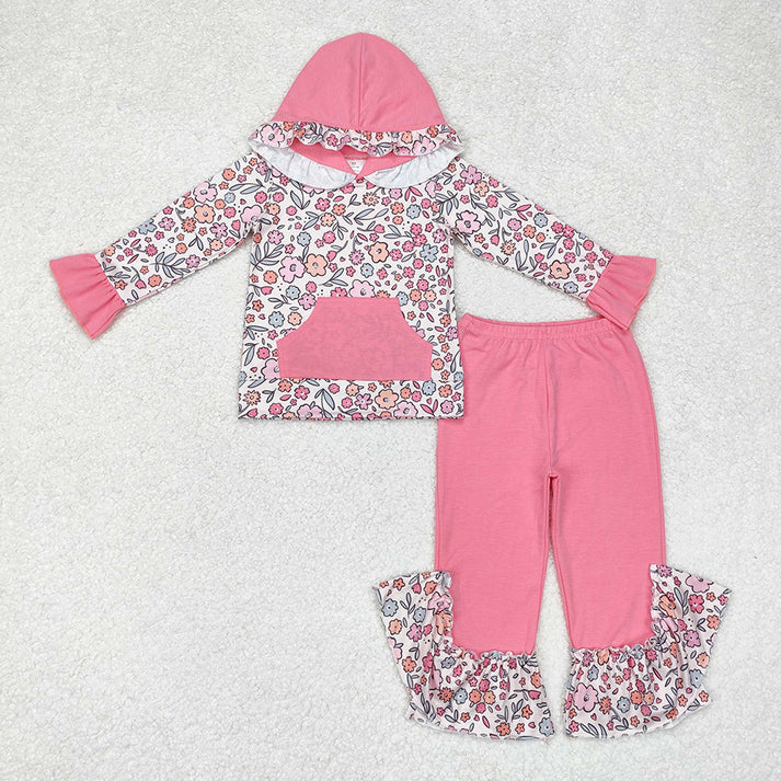Baby Girls Lace Leopard Pocket Hooded Pullover Long Sleeve Pants Set