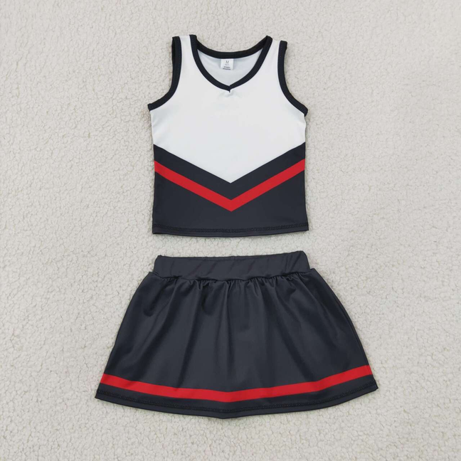 GSD4200 RTS NO MOQ （In stock）Sleeveless black red top skirt girls team cheer active set