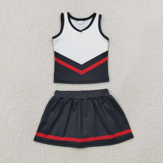 GSD4200 RTS NO MOQ （In stock）Sleeveless black red top skirt girls team cheer active set