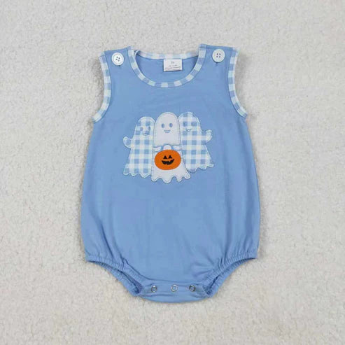 9.18 RTS Sibling Baby Boys Girls Embroidery Ghost Pumpkins Pants Halloween Clothes Sets Rompers