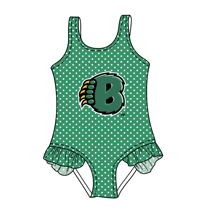 CUSTOM MOQ 5 Cute Comfortable Clothing For Kids Baby Girls Green B Polka Dots Ruffle Team One Piece Swimsuits
