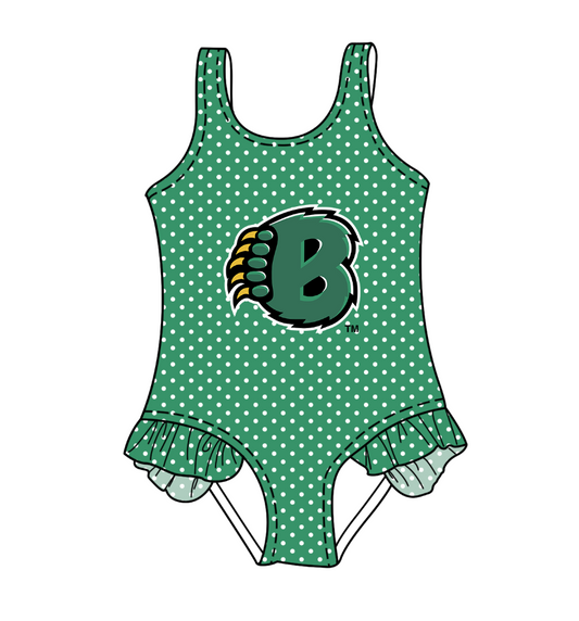 CUSTOM MOQ 5 Cute Comfortable Clothing For Kids Baby Girls Green B Polka Dots Ruffle Team One Piece Swimsuits