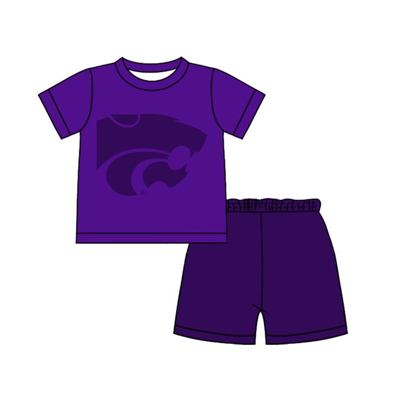 CUSTOM MOQ 5 Cute Comfortable Clothing For Boys Baby Boys Summer Purple Top Shorts Clothes Sets