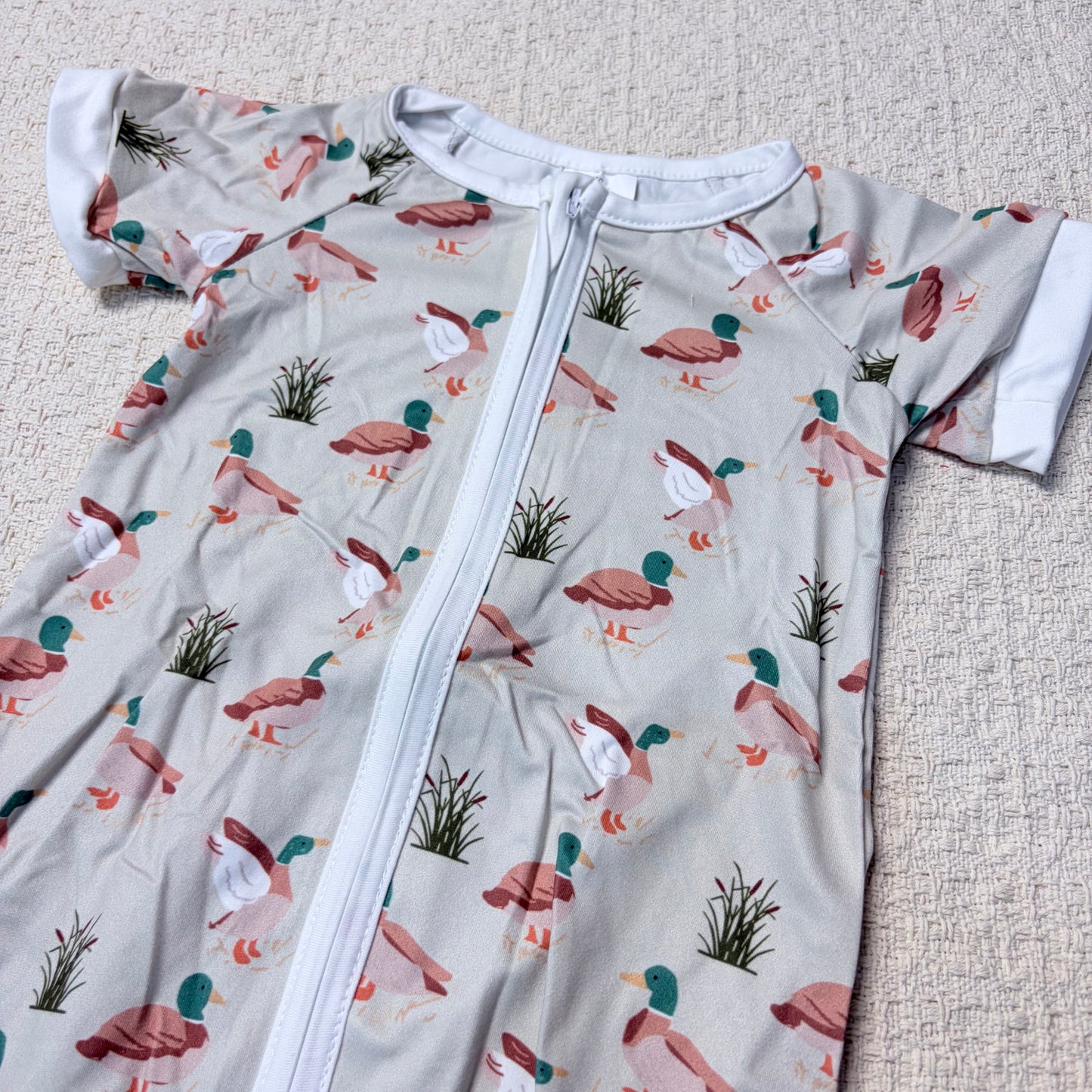 0514 RTS Sibling Short sleeves duck baby boy summer zipper romper