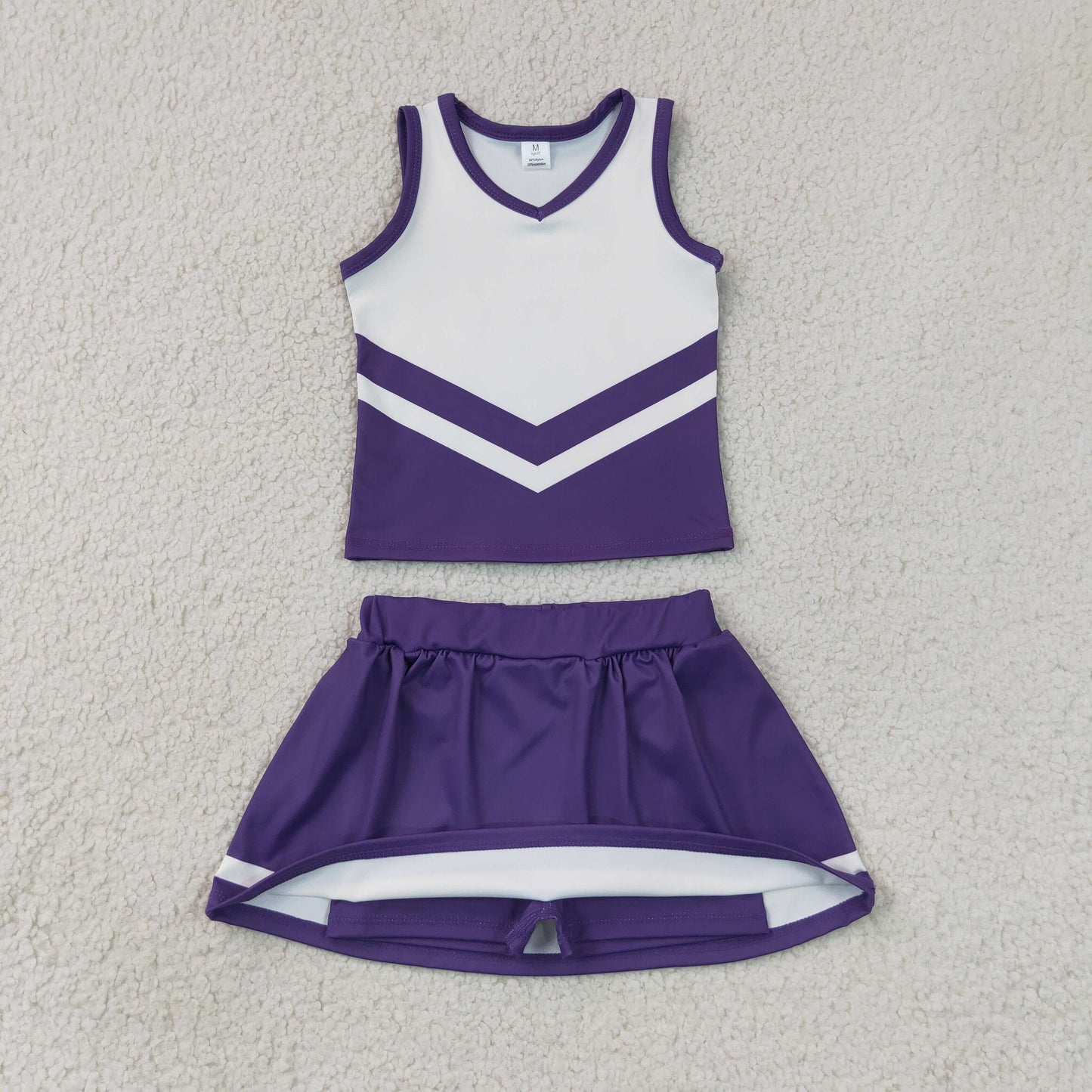 GSD4192  RTS NO MOQ （In stock）Sleeveless white purple top skirt girls team cheer active set