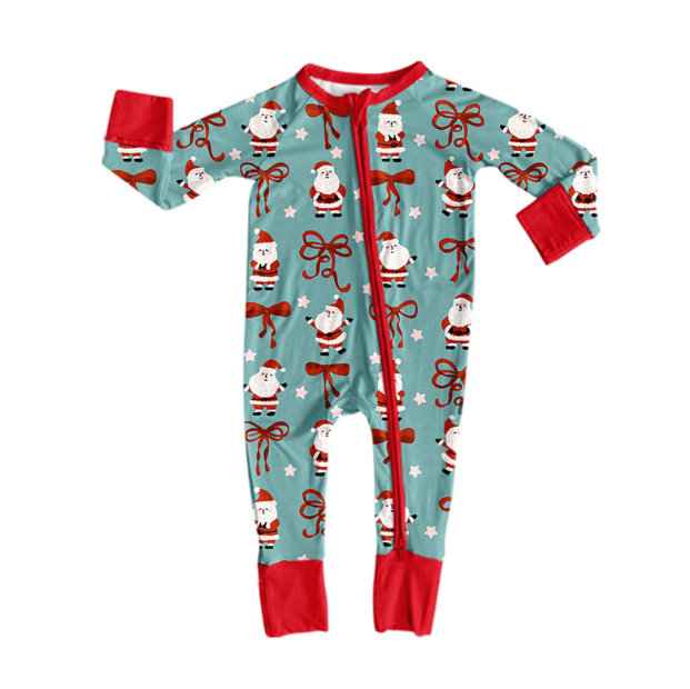 (Preorder new) No moq Baby Girls Santa Bow Star Print Long Sleeve Christmas Pajama Set Romper Blankets