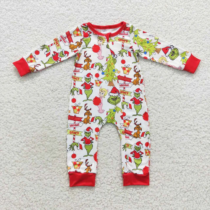 Girls Boys Green Face Rompers Pants Pajamas Sets