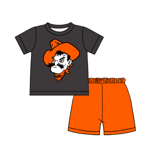 CUSTOM MOQ 5 Cute Comfortable Clothing For Boys Baby Boys Summer Orange Top Shorts Clothes Sets