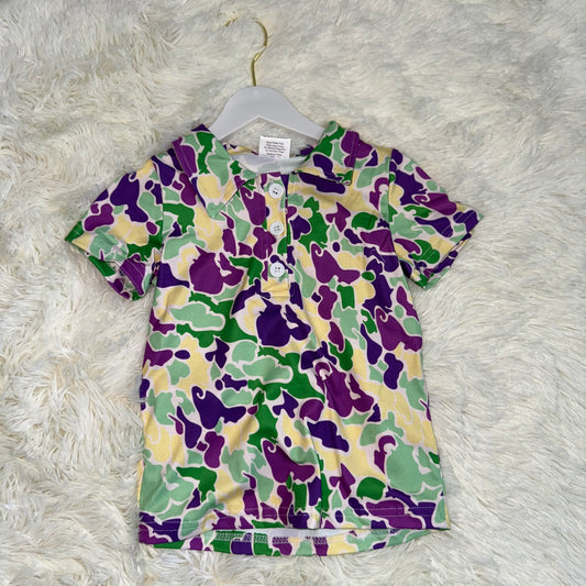 11.19 RST BT1345 Baby Boys Mardi Gras Purple Green Yellow Camo Button Polo Shirts Tops