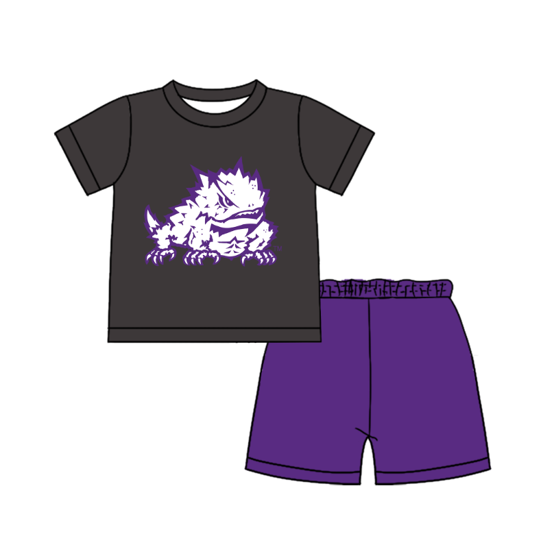 CUSTOM MOQ 5 Cute Comfortable Clothing For Boys Baby Boys Summer Gray Purple Top Shorts Clothes Sets