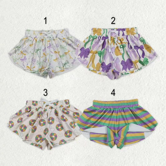 12.3 RTS Sibling Baby Girls Mardigras Bows Donuts Stripe Yoga Active Ruffle Shorts Bottom
