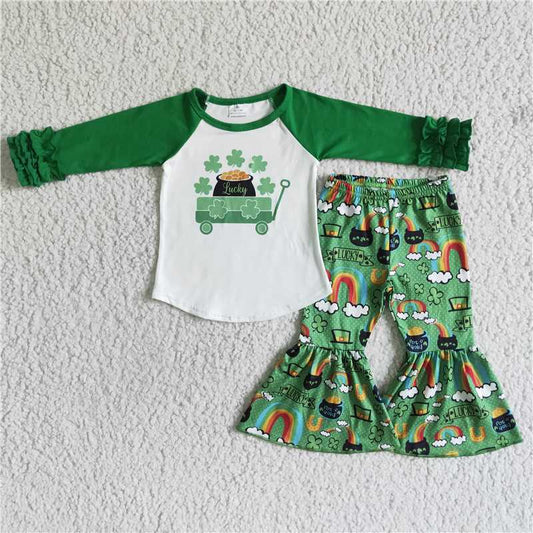 6 B10-1Lucky green sleeves girls St Patrick's Day clothing