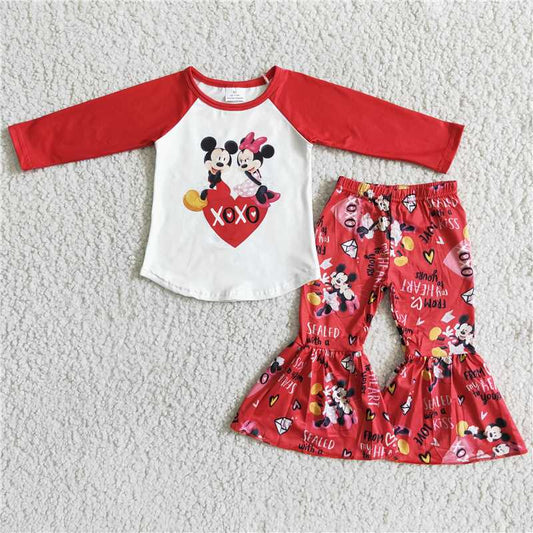 6 B13-28Heart mouse print red bell bottom pants girls Valentine's day clothing