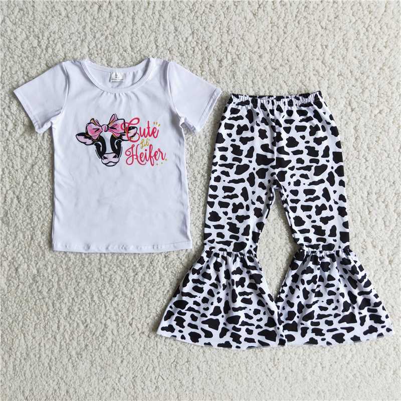 B4-21 Bow-knot cow short-sleeved pattern pants