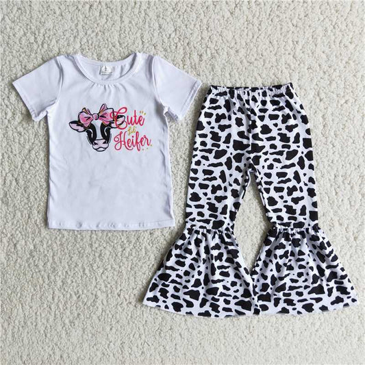 B4-21 Bow-knot cow short-sleeved pattern pants