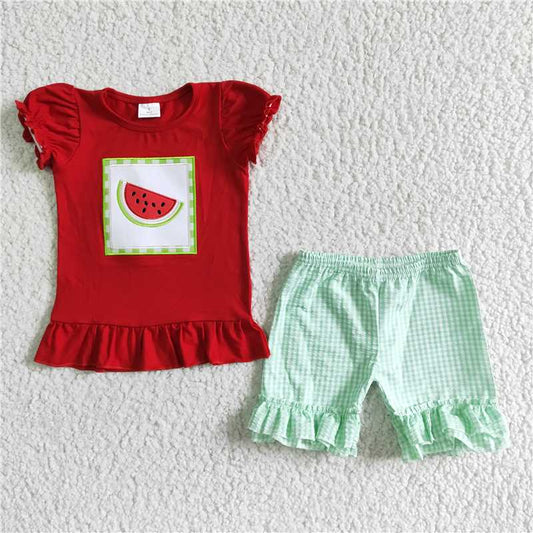 baby girls Watermelon plaid outfits