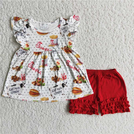 Chick dots red ruffles shorts set