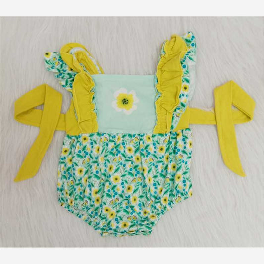 B12-21   Girl Floral Match Belt Romper