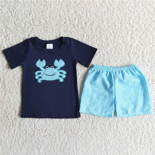 A16-14 Sales New RTS No Moq Promotion baby boys Navy crab lattice outfits