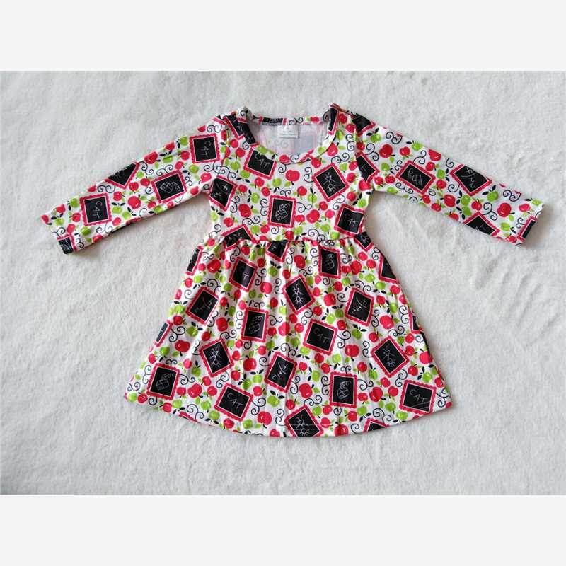 9.19 RTS NO MOQ（In stock）G2-16-4/*/ Baby Girls Winter Dress Red Apple Long Sleeve Dress