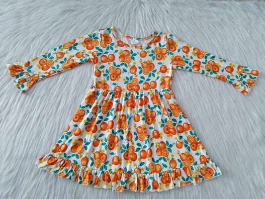 9.30 RTS NO MOQ（In stock）G1-3-7/. Baby Girls Winter Dress Orange lace long-sleeved dress