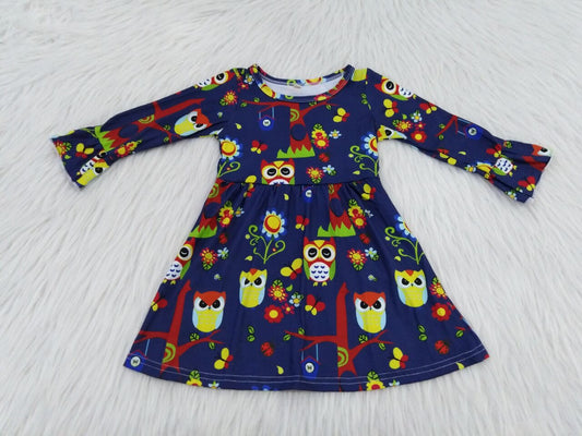 9.22 RTS NO MOQ（In stock）G1-3-4 Baby Girls Winter Dress Owl lace long-sleeved dress