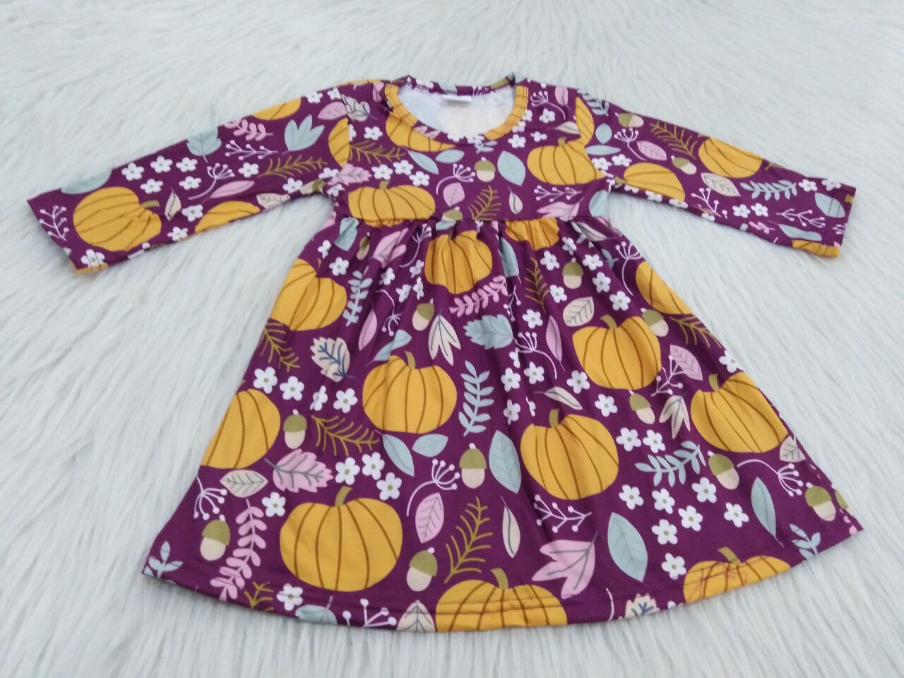 9.17 RTS NO MOQ（In stock）G1-3-4* Baby Girls Winter Dress Baby Girls Leaf Pumpkin Long Sleeve Dress
