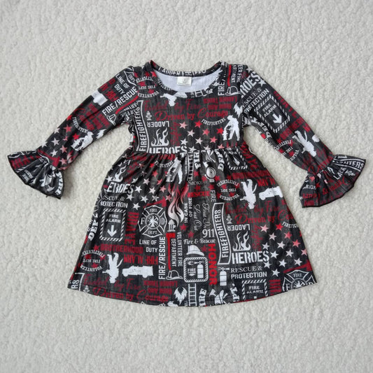 9.19 RTS NO MOQ（In stock）G2-20-9*/* Baby Girls Winter Dress Red and white English letter five-pointed star long-sleeved dress