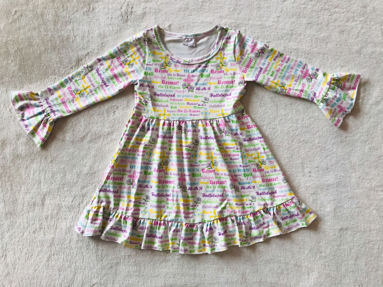 9.30 RTS NO MOQ（In stock）G3-20-5;., Baby Girls Winter Dress Colorful letter lace sleeve long dress