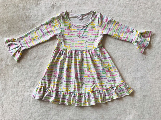 9.30 RTS NO MOQ（In stock）G3-20-5;., Baby Girls Winter Dress Colorful letter lace sleeve long dress