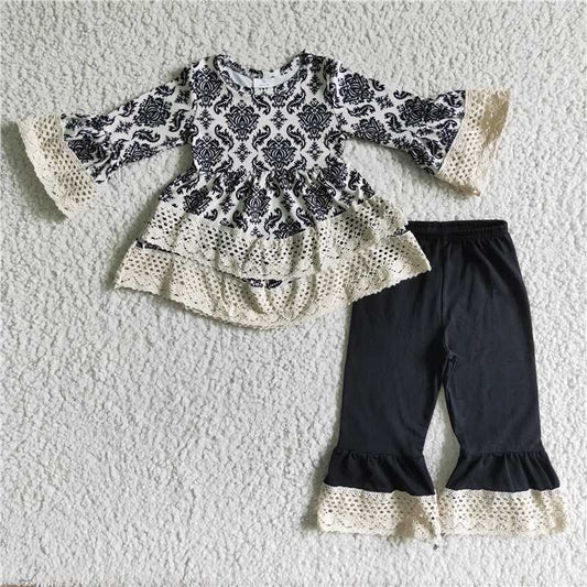 6 A11-16Damask lace wave tunic pants kids clothing girls