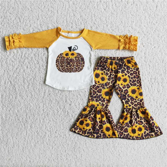 6 A15-28Girl Pumpkin Sunflowers Leopard Outfit