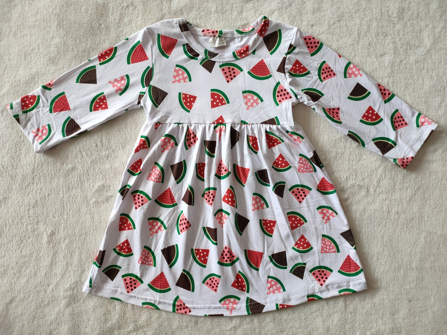 9.17 RTS NO MOQ（In stock）G3-12* Baby Girls Winter Dress Baby Girls Watermelon white long-sleeved dress