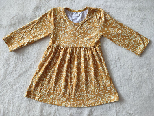 9.23 RTS NO MOQ（In stock）G2-24-7][] Baby Girls Winter Dress Khaki floral long-sleeved dress