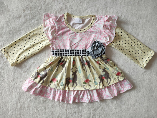 10.11 RTS NO MOQ（In stock）G3-4-1 Baby Girls Winter Dress Elk Polka Dot Yellow Skirt