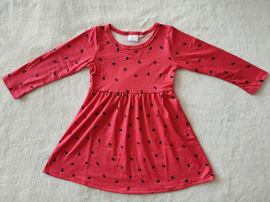 9.20 RTS NO MOQ（In stock）G2-16-2[\ Baby Girls Winter Dress Watermelon Seed Red Long Sleeve Dress