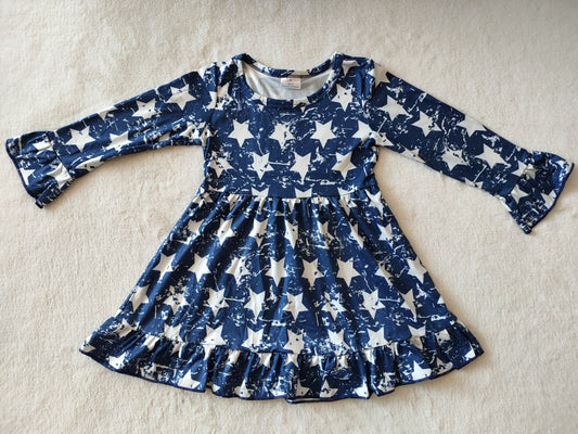 9.30 RTS NO MOQ（In stock）G2-24-5'] Baby Girls Winter Dress White five-pointed star camouflage blue long-sleeved dress