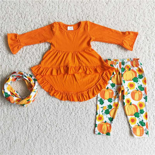 6 A11-15Girl 3 pieces Pumpkin Outfit