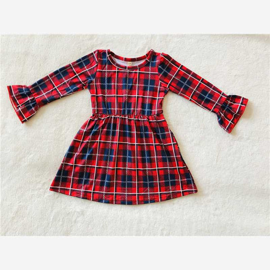 9.15 RTS NO MOQ （In stock）G4-6. Baby Girls Winter Dress Baby Girls Navy blue plaid knee-length Dresses