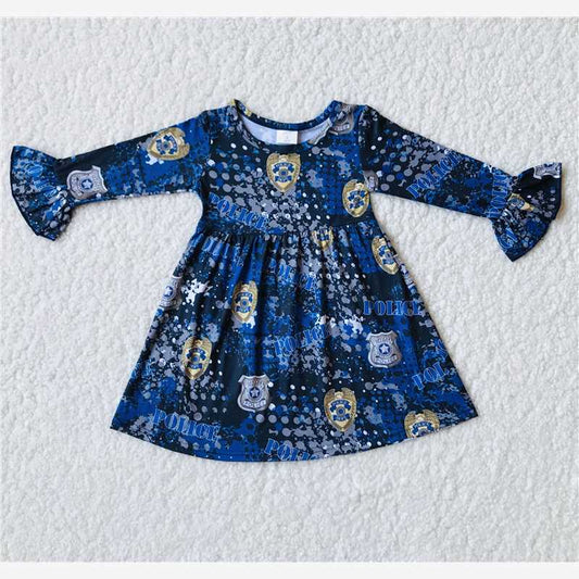 9.20 RTS NO MOQ（In stock）G3-8-1'' Baby Girls Winter Dress Blue spotted long sleeve dress