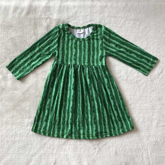9.29 RTS NO MOQ（In stock）G3-12-6/. Baby Girls Winter Dress Ink green long-sleeved dress