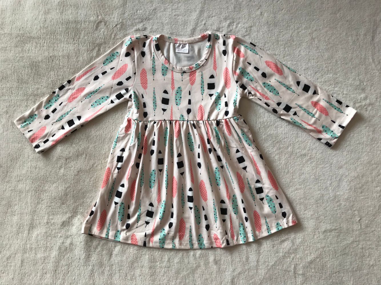 10.11 RTS NO MOQ（In stock）G3-12-6/* Baby Girls Winter Dress Black and white feather long-sleeved dress